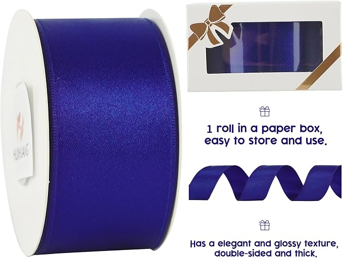 HUIHUANG Royal Blue Wired Ribbon 1-1/2 inch Cobalt Satin Wire Edge Ribbon - Image 4