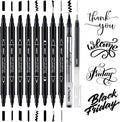 Dual Tip Black Acrylic Calligraphy Pens, 10 Size Calligraphy markes by HNIHUY
