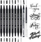 Dual Tip Black Acrylic Calligraphy Pens, 10 Size Calligraphy markes by HNIHUY