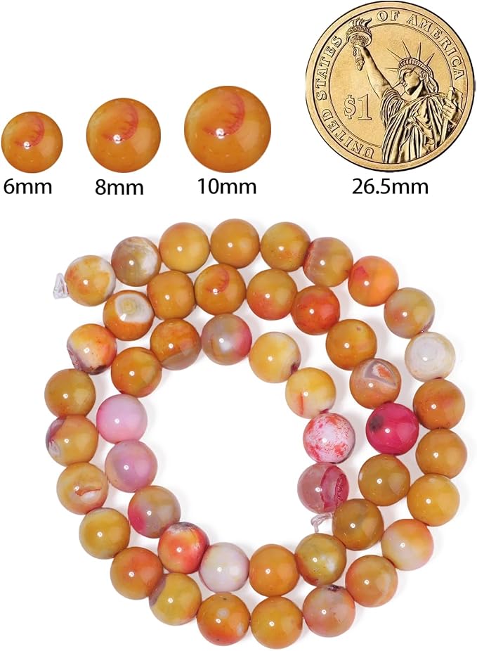 35pcs Round Loose Orange Fire Agate Beads - Image 2