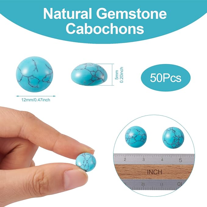 FASHEWELRY 50Pcs Synthetic Turquoise Cabochons Flat Back Gemstone Cabochons - Image 5