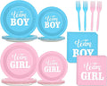 96 PCS Gender Reveal Party Supplies Gender Reveal Plates and Napkins Baby by Tevxj