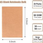 EOOUT 24 Pack Blank Kraft Notebooks, A5 Journals Notebook Bulk, Unlined Paper - Image 2