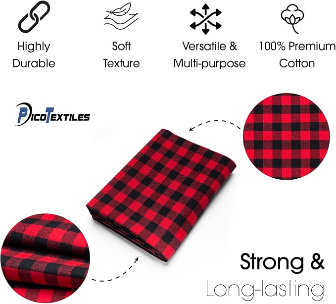 Pico Textiles 15 Yards Bolt Black and Red Buffalo Plaid Checkered Flannel Fabric - Image 5