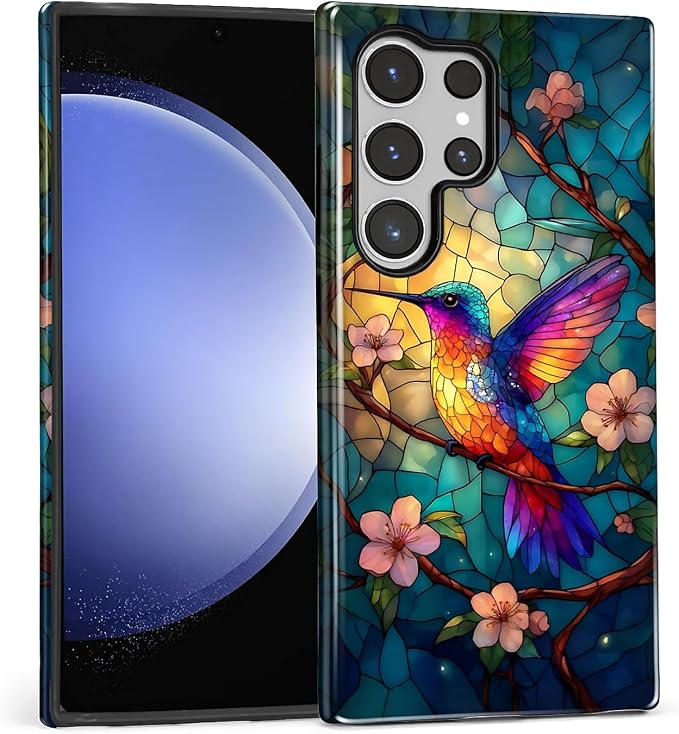 for Samsung Galaxy S24 Ultra Case, Stained Glass Hummingbird Pattern Glossy 2 - Image 2