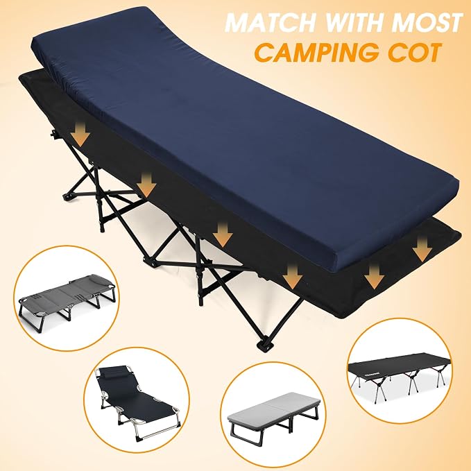 CYMULA Camping Cot Mattress 2in Memory Foam Sleeping Pad, Soft Warm Non-Slip - Image 3