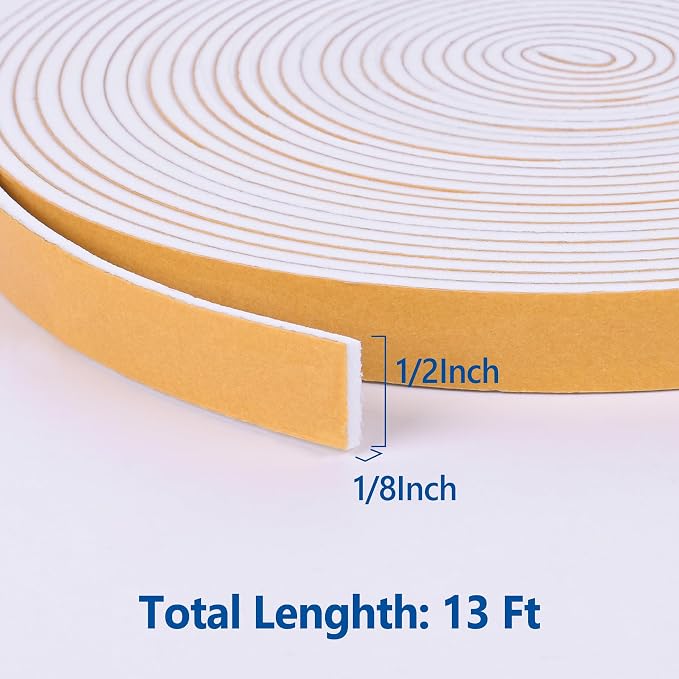 Kikerike Self Adhesive Foam Tape Weatherstrip 1/2in x 1/8in x 13Ft High Density - Image 2