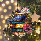 Floral Coffee Cup and Books Acrylic Suncatcher Stained Glass Effect Window Car - Image 6