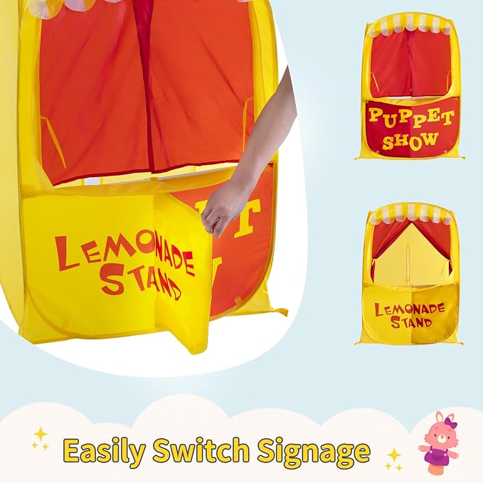 Alvantor® Pop Up Puppet Show Theater & Lemonade Stand, Pretend Playhouse Kids - Image 3