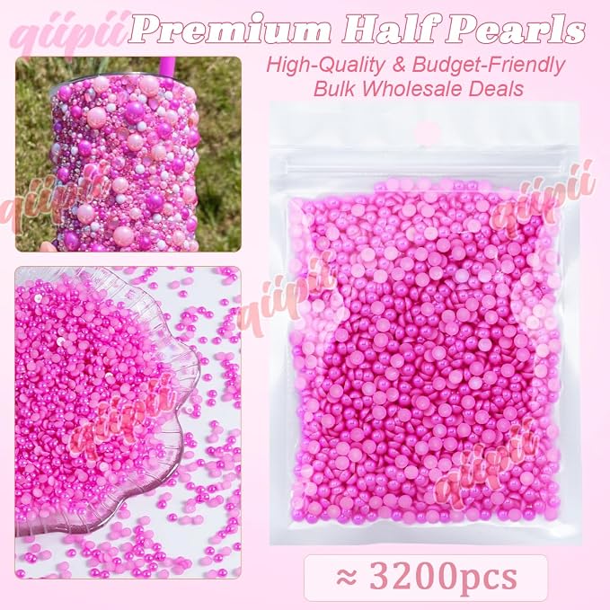 qiipii 3200PCS 4mm Rose Red Half Round Pearls Bulk - Image 2