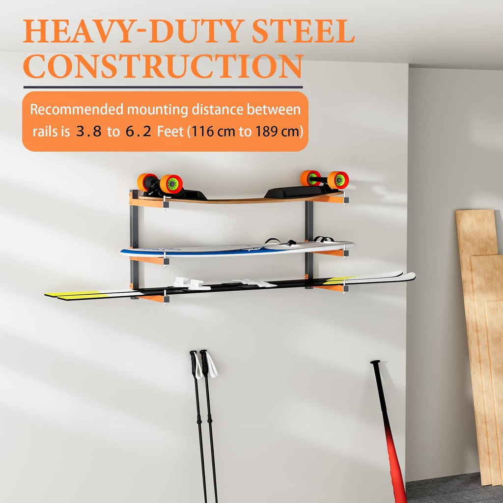 Lumber Rack Heavy Duty Wood Racks Wall Mount Folding Lumber Storage Racks with 3-Level Holds Up 360 LBS Sturdy Folding Garage Wood Organizer Orange Shelving Metal Shelf for Indoor & Outdoor- 2 Pack