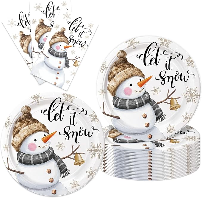 40Pcs Snowman Paper Plates Napkins Supplies Disposable Let It Snow Baby Shower by Unknown