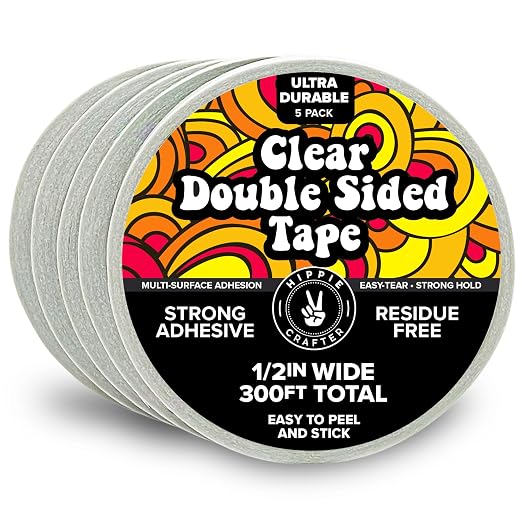 HIPPIE CRAFTER 5 Pack Clear Double Sided Tape, 1/2 Inch Wide Heavy-Duty Adhesive by HippieCrafter