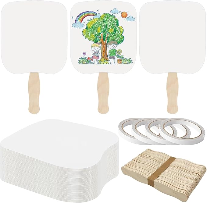 LOTMER 150 Pcs Church Fans Handheld Set, 100 Blank Cardstock Paper Fans by LOTMER
