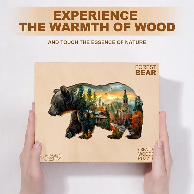 Forest Bear Puzzles Adults Gifts Wooden 150 Pieces 13.4 * 7.8in - Image 8