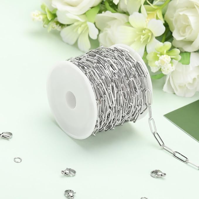 SMYHTGLIF 5 Meters Flat Paperclip Stainless Steel Jewelry Making Chains Silver - Image 3