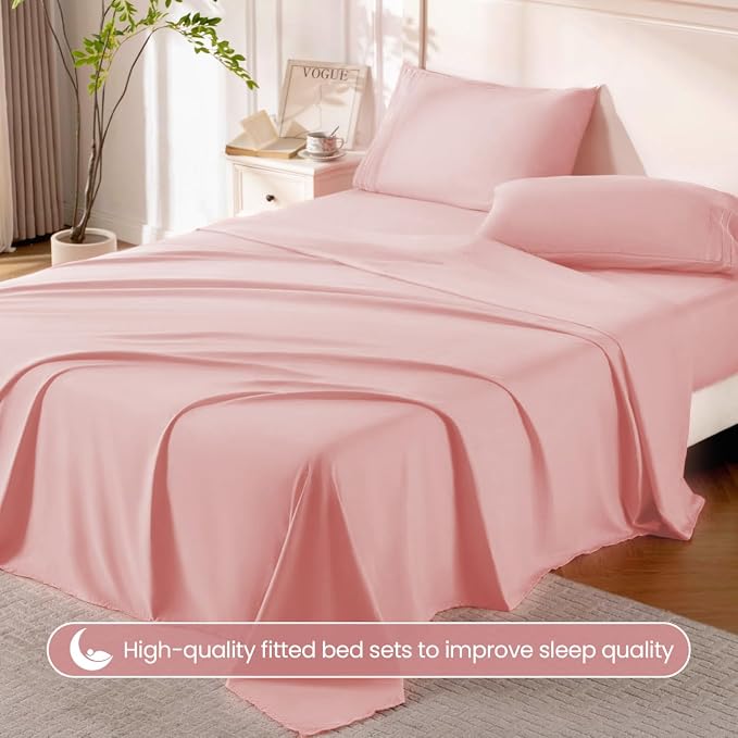 ROSE&RISY Pink Twin Sheet Set, 3 Pieces Soft Bedding Twin Sheet Set, Breathable - Image 5