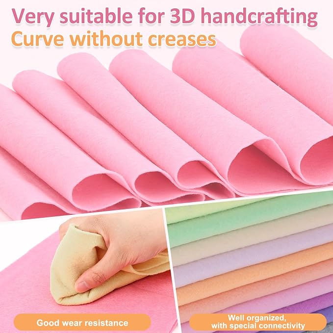 XSEINO 12 Rolls 8"x35" 1.4mm Thick Soft Felt Fabric Sheet 12 Assorted Pastel - Image 2