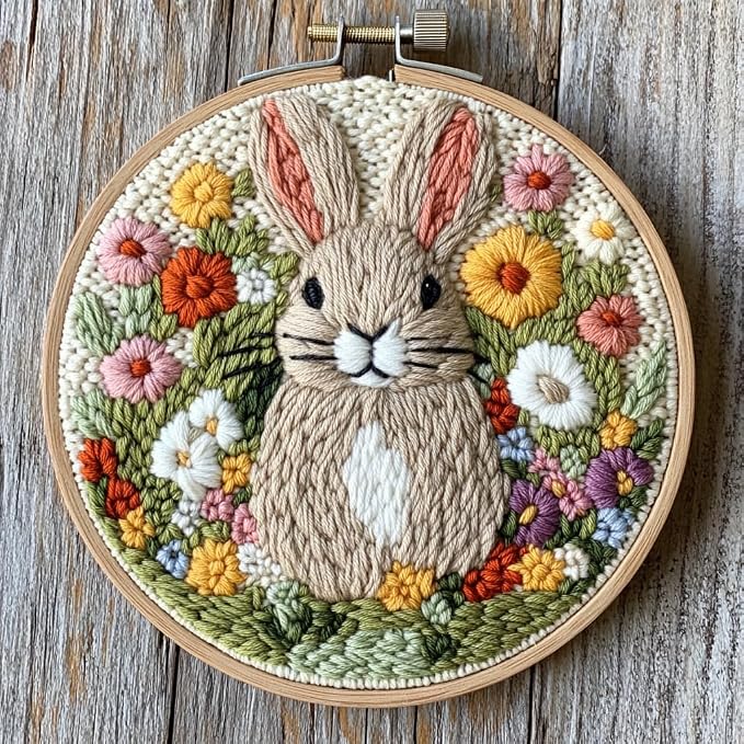 Punch Needle Kits for Beginners Cute Rabbit in Flowers 20x20cm-10 | Easy for by Unknown