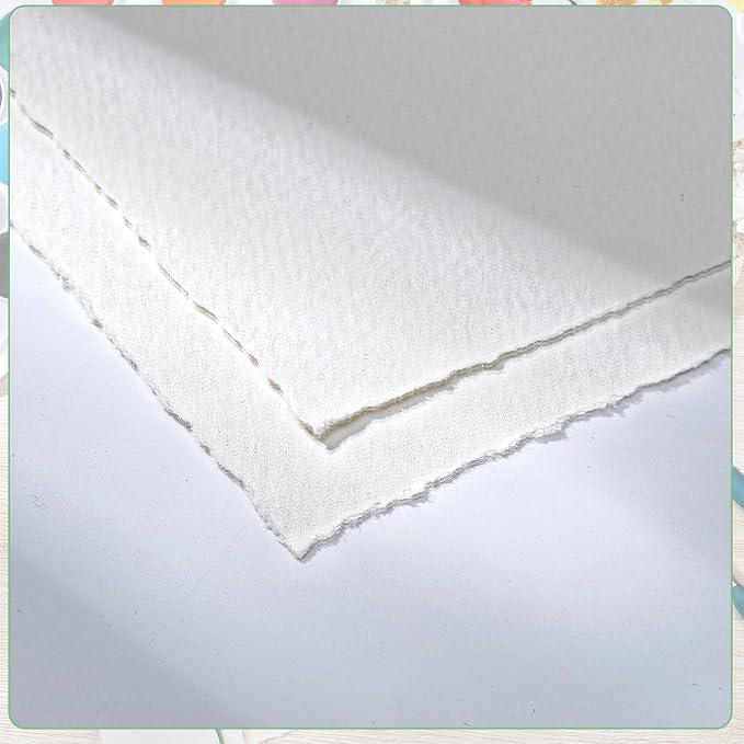 50 Sheets Deckled Edge Paper 4 x 6inch, 160 GSM Handmade Paper Rough/Textured - Image 3