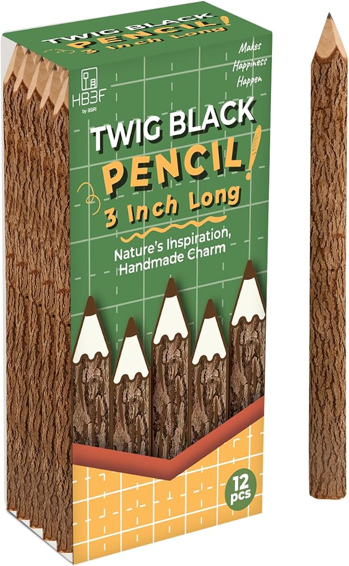 BSIRI Black 3 Inch Wood of 12 in Pack Tree Bark Pencil Favors in Wooden Rustic by HB3FbyBSIRI