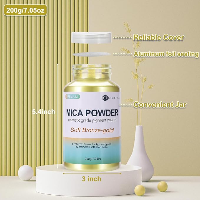 Mica Powder, 7.05OZ（200g）, Soft Bronze-Gold Mica Powder Pigment - Image 3