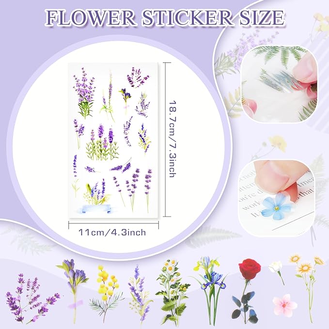 160Pcs Natural Flower Stickers for Scrapbooking, Self-Adhesive Transparent - Image 2