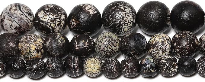 60pcs Round Loose Black Crack Old Agate Beads - Image 7