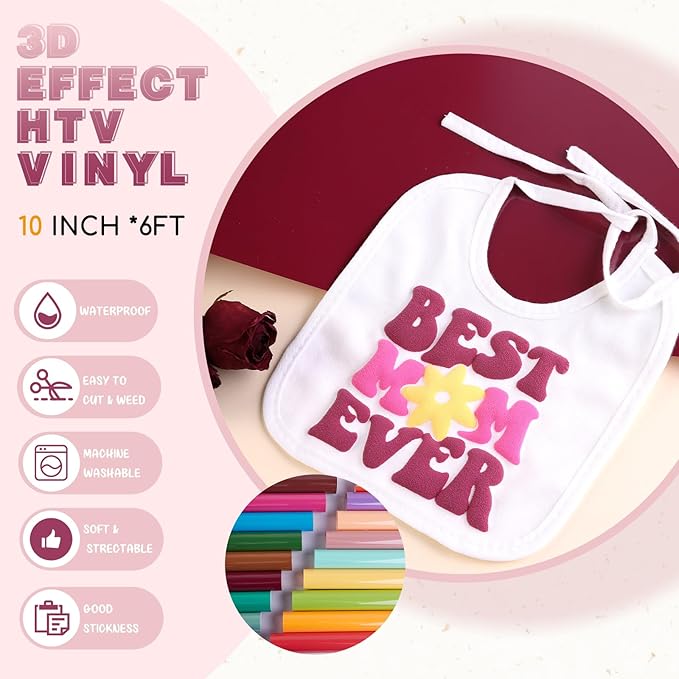 Tintnut Dark Scarlet Color Puff HTV Vinyl Roll, easy cut & weed, stretch - Image 2