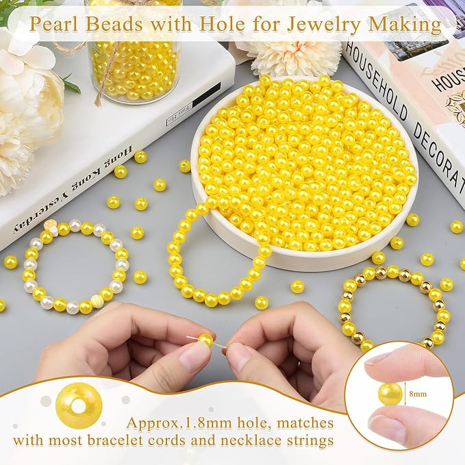 DUQGUHO Yellow Beads for Jewelry Making 8mm Fake Pearl Beads for Bracelets - Image 4