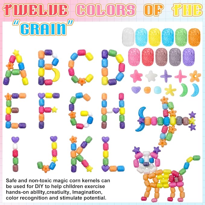 Junkin 1000 Pcs Magic Noodles Foam Crafts Puffs Corn Crafts Arts Kit Bulk Cross - Image 3