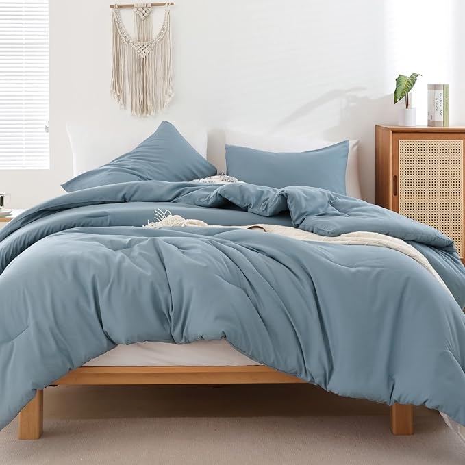 ROSGONIA Dusty Blue Comforter Set Queen by ROSGONIA