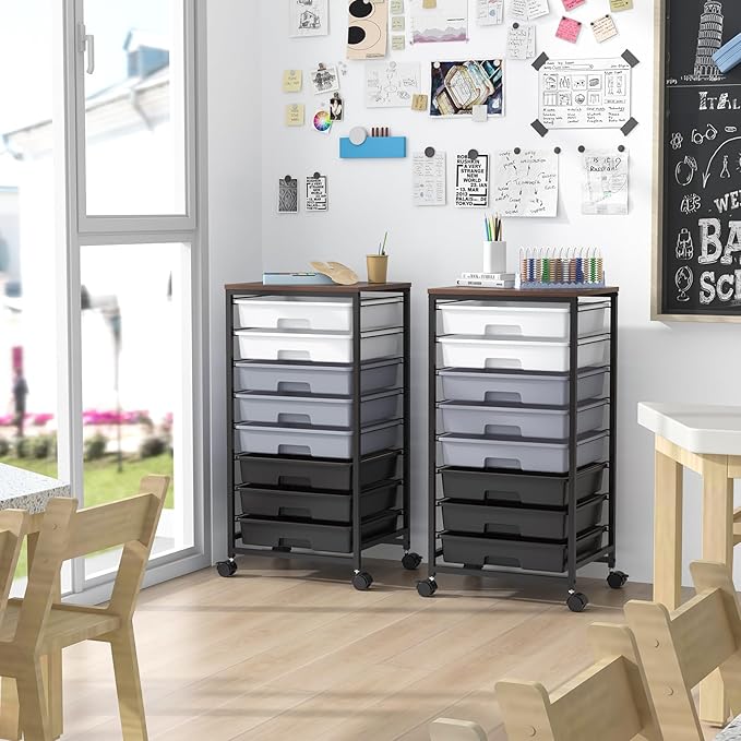 SYKIARIOL Rolling Cart with Drawers, Utility Cart With 8 Drawers and Wooden - Image 6
