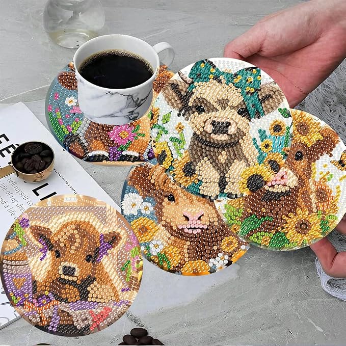ijbnhd 8 Pack Highland Cow Diamond Art Coasters Kits | Cow Diamond Painting - Image 4