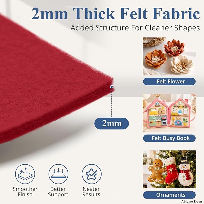 12" x 12" Felt Sheets for Crafts, 2mm Stiff Felt Fabric, Polyester Felt Squares - Image 2