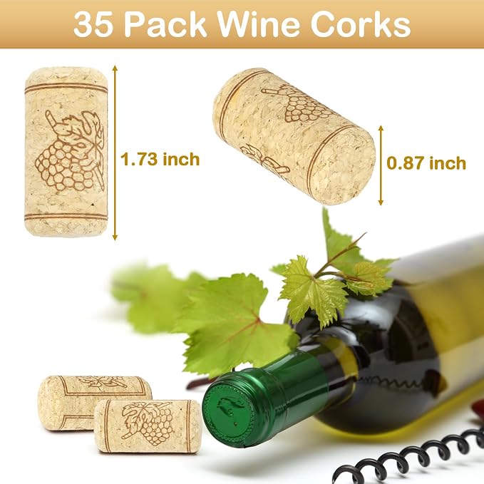 35 Pack Straight Wine Corks, #8 Soft Wood Cork Stoppers, 7/8" x 1 3/4" Corks - Image 2