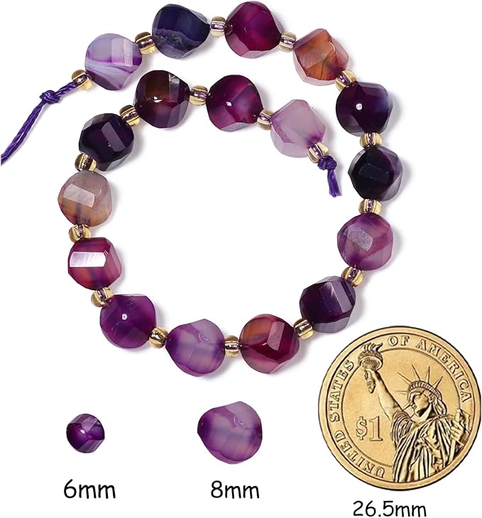 34pcs Natural Purple Striped Agate Stone Beads - Image 2