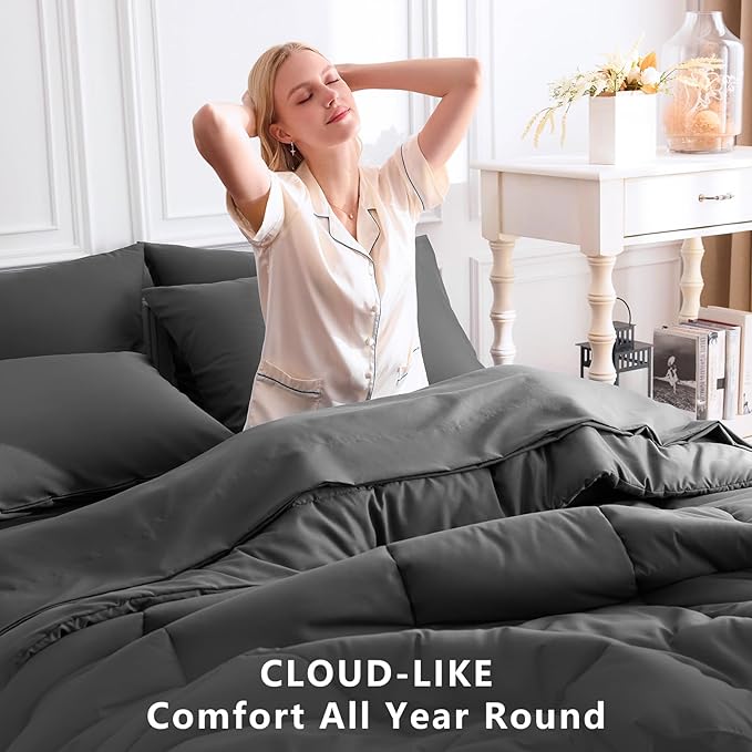 CozyLux Oversized Queen Comforter Sets Dark Grey, 7 Pieces Bed in a Bag - Image 4