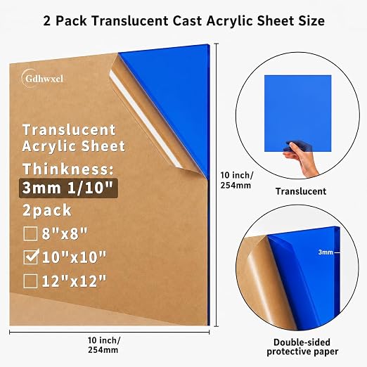 1/8 Thick 10 x 10 inch Translucent Acrylic Sheets - Image 2
