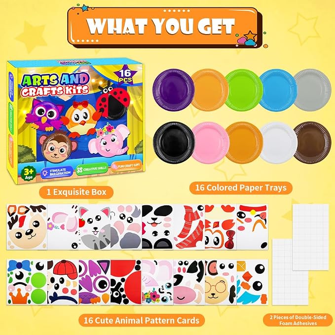 16 Pack Arts and Crafts for Kids, Toddler Crafts Animal Paper Plate Art Kit - Image 2