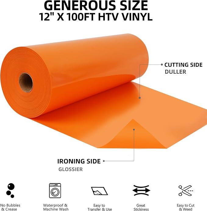 FUNKAKA Orange HTV Heat Transfer Vinyl Roll, Adhesive HTV - Image 3