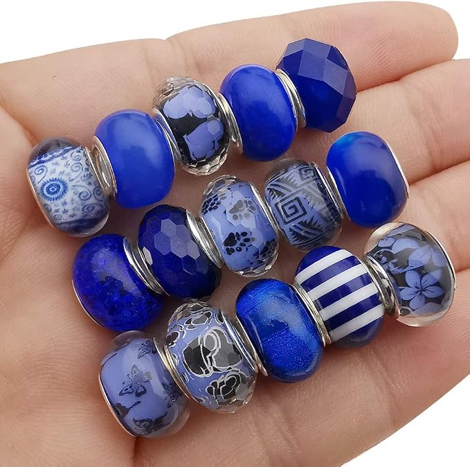 50pcs Assorted Dark Blue Resin Imitation Glass European Large Hole Beads - Image 5