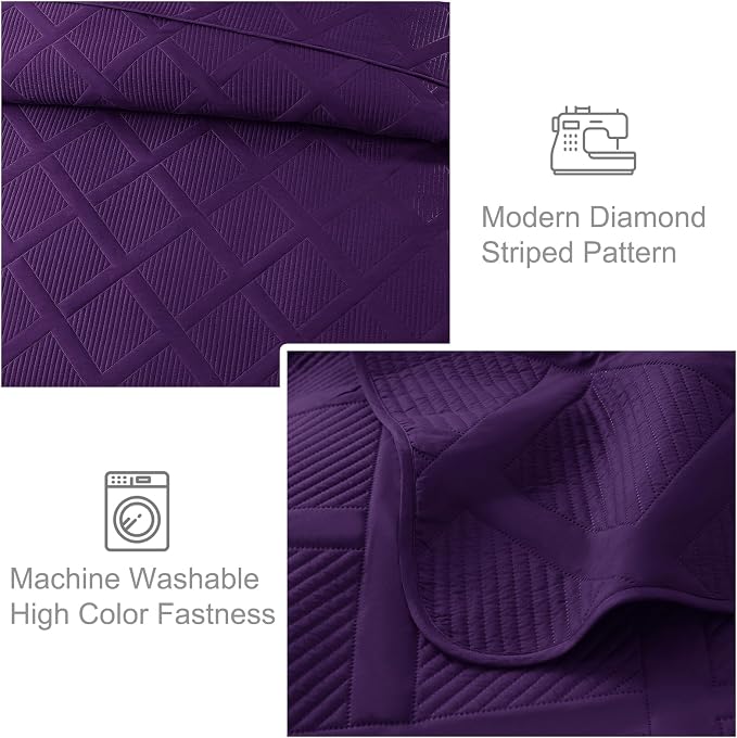 Exclusivo Mezcla Oversized King Quilt Set- Deep Purple Cal King Quilts Bedding - Image 5