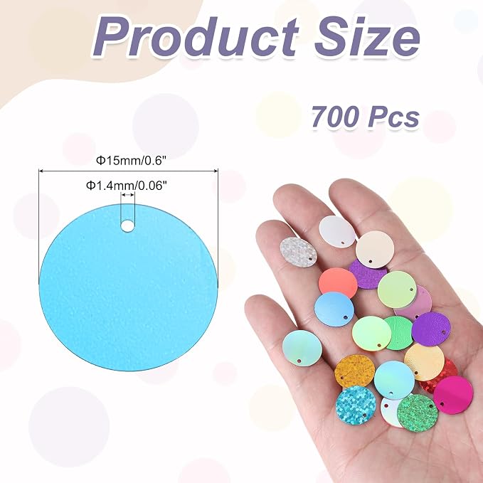 MECCANIXITY 700 Pcs Flat Round Sequins 15mm/0.6 Inch Loose Paillettes Craft - Image 2