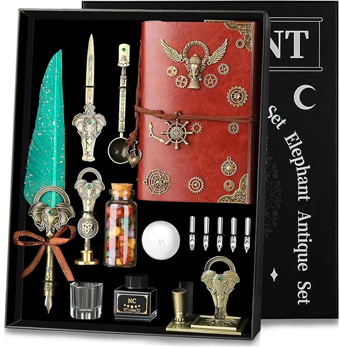 NC Quill Pen and Ink Set, with Quill Pen, 5 Replaceable Nibs, Pen Holder by NC