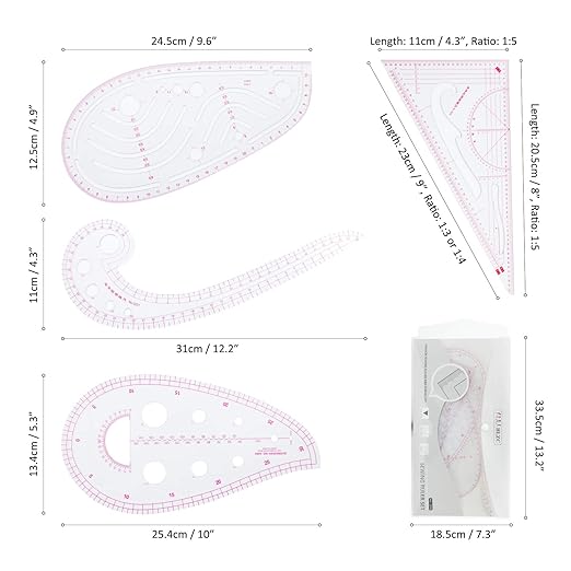 Fashion Clear Metric Sewing Ruler Set, French Curve Pattern Making Ruler Kit - Image 3