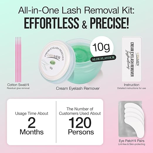 LASHVIEW Lash Glue Remover Cream Gentle Aloe Low Irritation Eyelash Remover Kit - Image 3