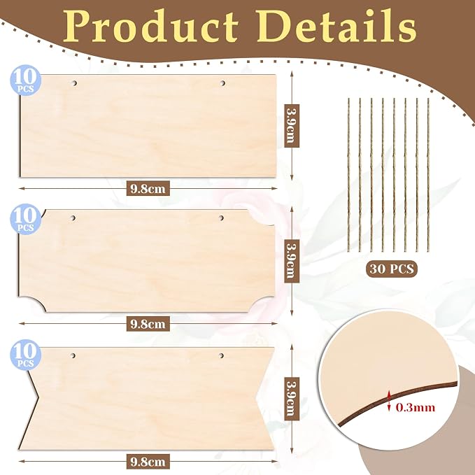 30 PCS Unfinished Wood Crafts Blanks Rectangle Hanging Wood Sign Plaque Wooden - Image 2