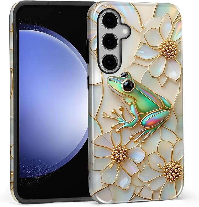 for Samsung Galaxy S25 FE Case, Stained Glass Frog Flowers Pattern Glossy 2 in - Image 3