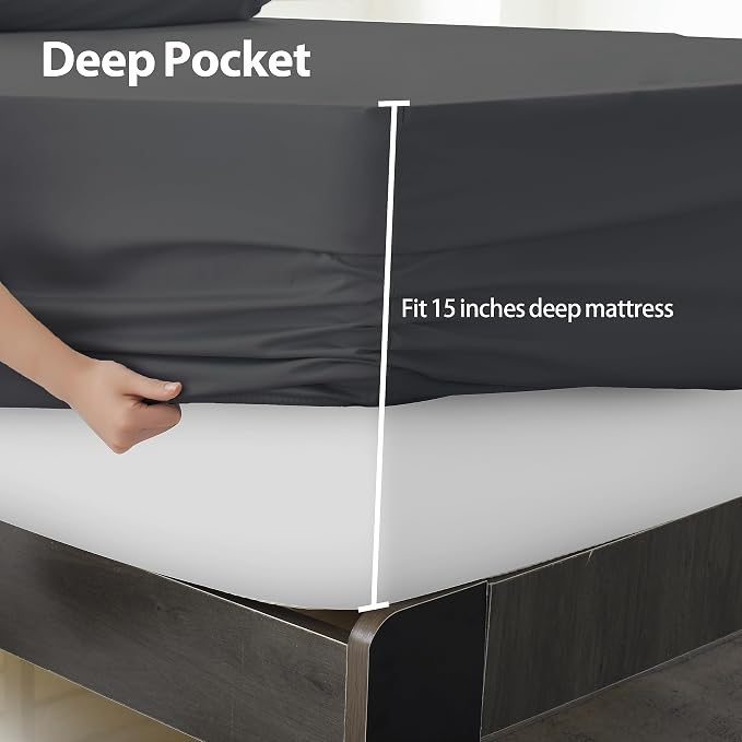California King Size Fitted Sheet Only Dark Grey, 100% Egyptian Cotton 600 - Image 5